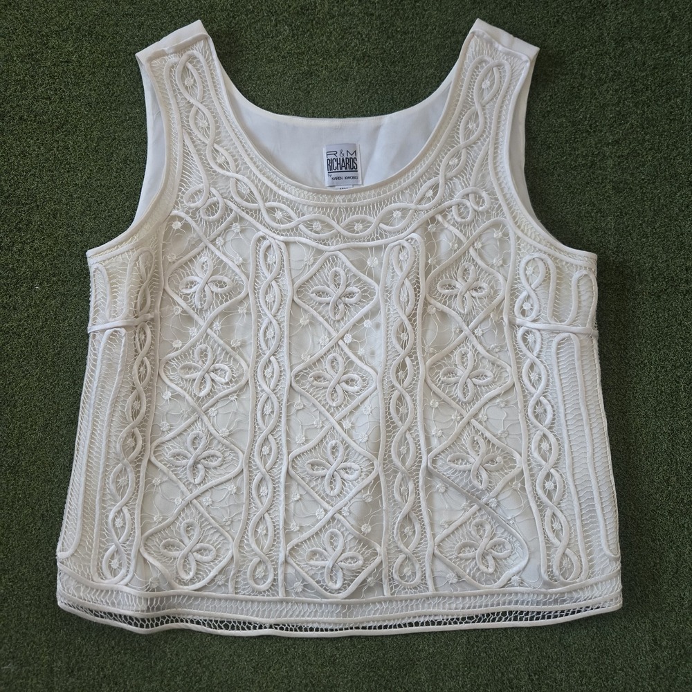 R&M Richards Ribbon Lace Tank Top  Size  14M Off White